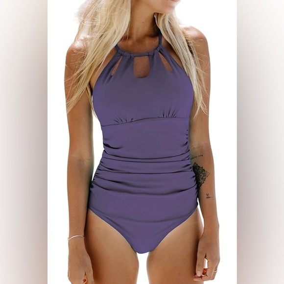 Women's One Piece Swimsuit High Neck Tummy Control Swimwear Bathing Suit NWT S - Picture 1 of 2